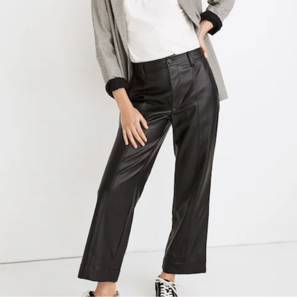 Madewell Women’s Black Slim Emmett Wide Leg Ankle Pants Faux Vegan Leather 28